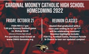 Cardinal Mooney Catholic High School Homecoming 2022 Reunion Class flyer